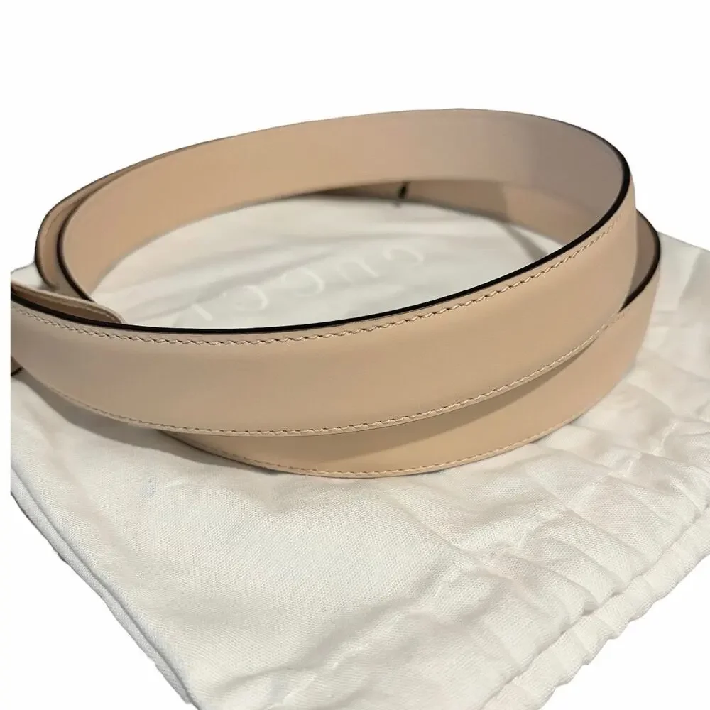 Gucci Natural Vachetta Leather Gold G Buckle Thin Belt Size 110 NWT Authentic